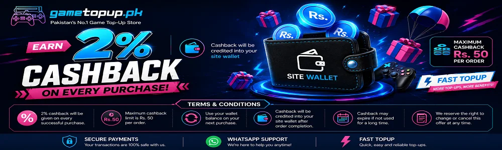 Get additional cashback while you topup your games at gametopup.pk